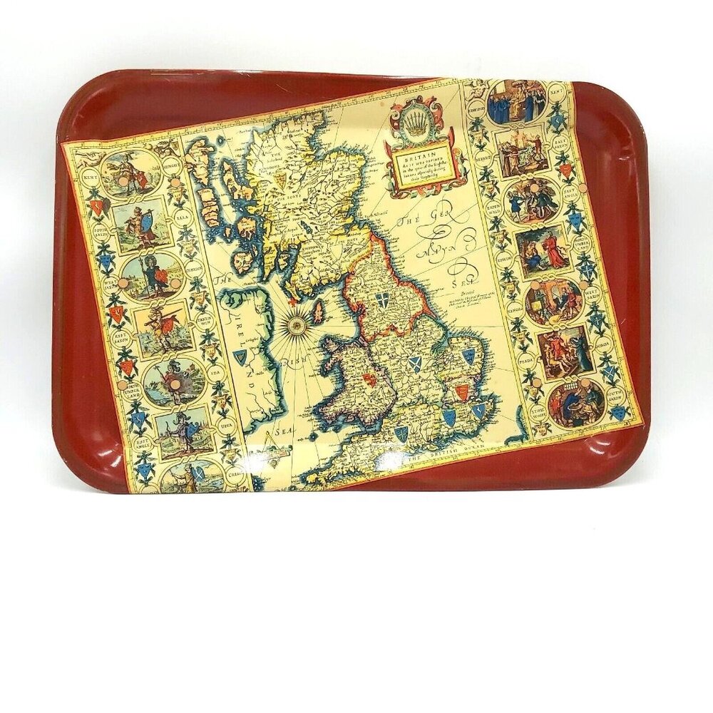 Mid-Century -Worcester Ware- Folding Lap Tray John Speed’s Map of Great Britain